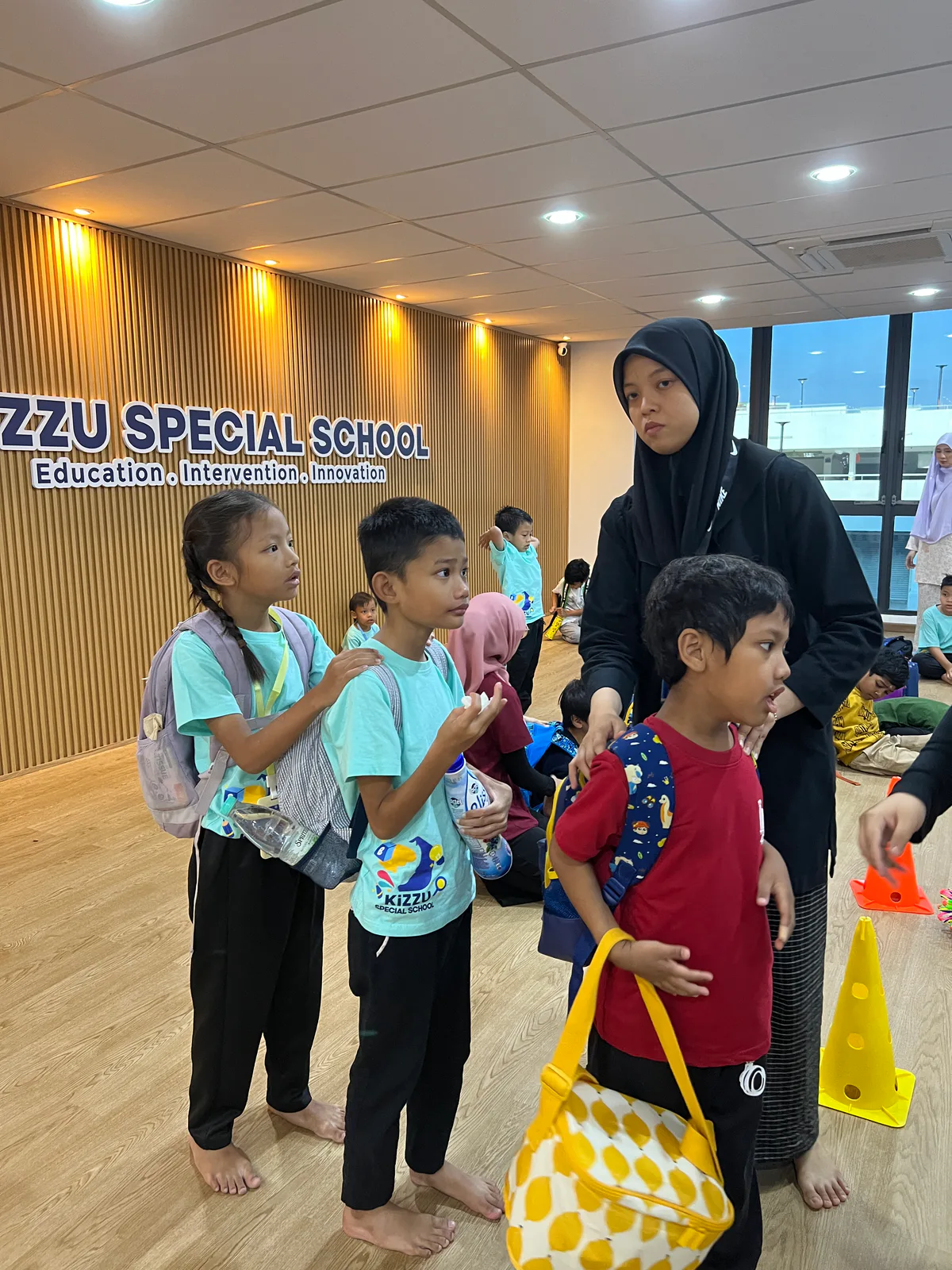 Learners arriving in the main Kizzu Special School space